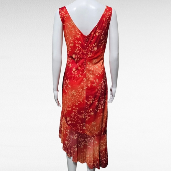 Vintage Giorgio Fiorlini 90s Orange & Red Ombre Floral Assymetric Dress Large - Picture 4 of 7